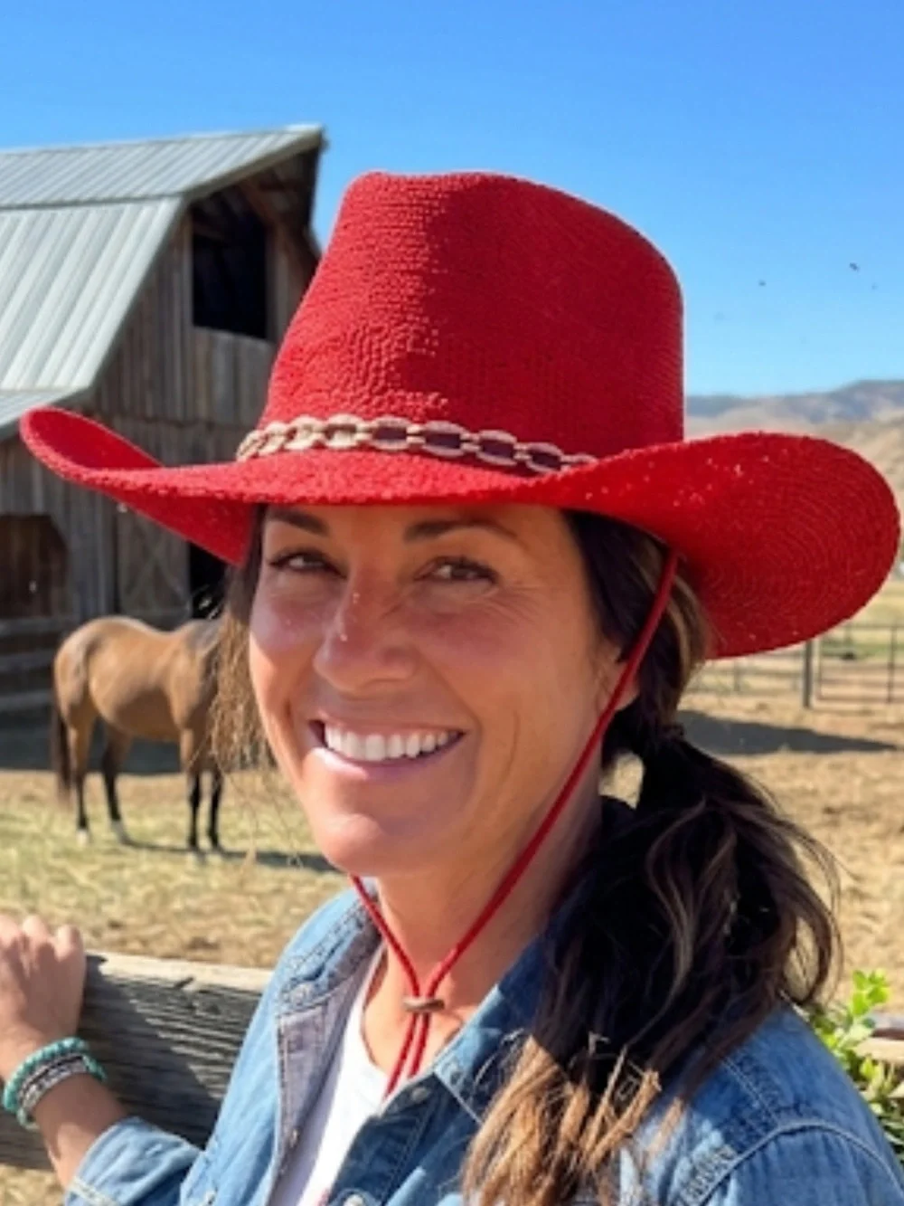 Red Woven Knit Cowboy Hat with Gold Ribbon Accent Chin Strap Summer Western Hat - Picture 10 of 11